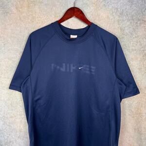 VTG Y2K Nike T Shirt Mens Sz L Navy Blue Swoosh Logo Sportswear Center Swoosh